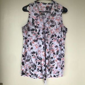 White HeartSoul Sleeveless Floral VNeck Blouse